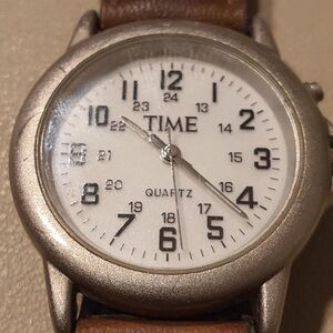 Time Silver/White Leather Women's Field Watch w/Backlight